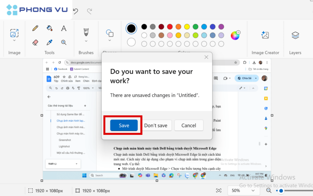 Tùy chỉnh ảnh trong Paint rồi nhấn Save