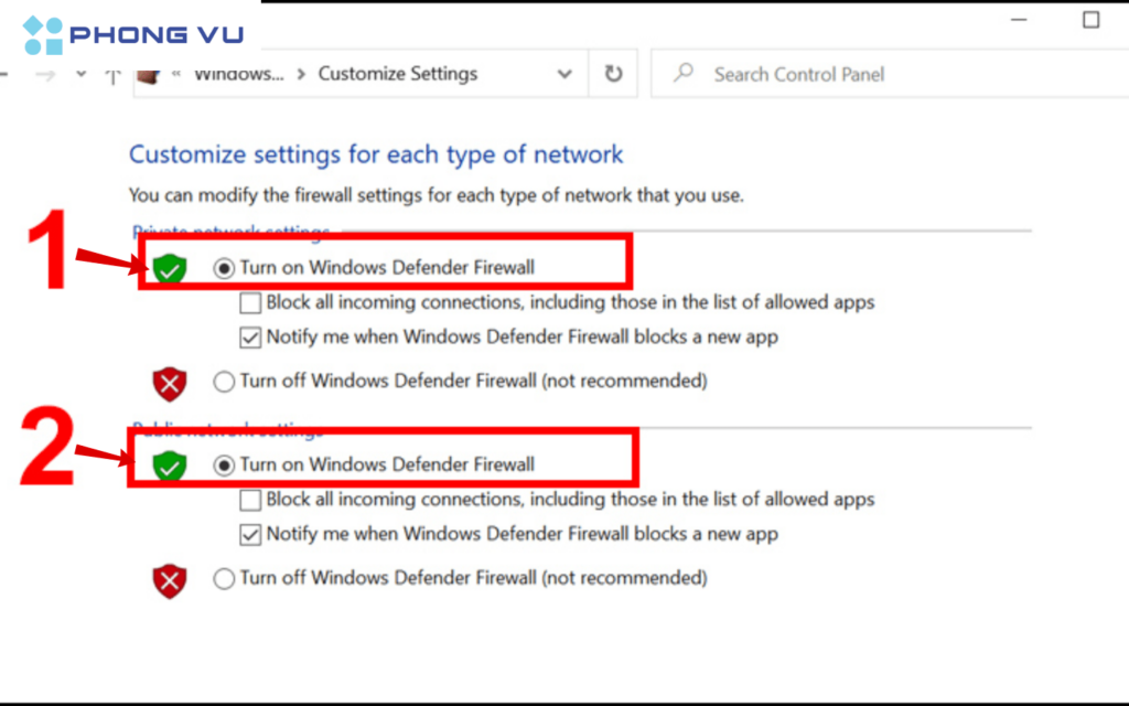 Bật, tắt tường lửa với Windows Defender Firewall