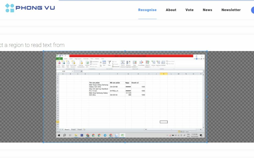 Khoanh vùng phần hình ảnh chứa văn bản