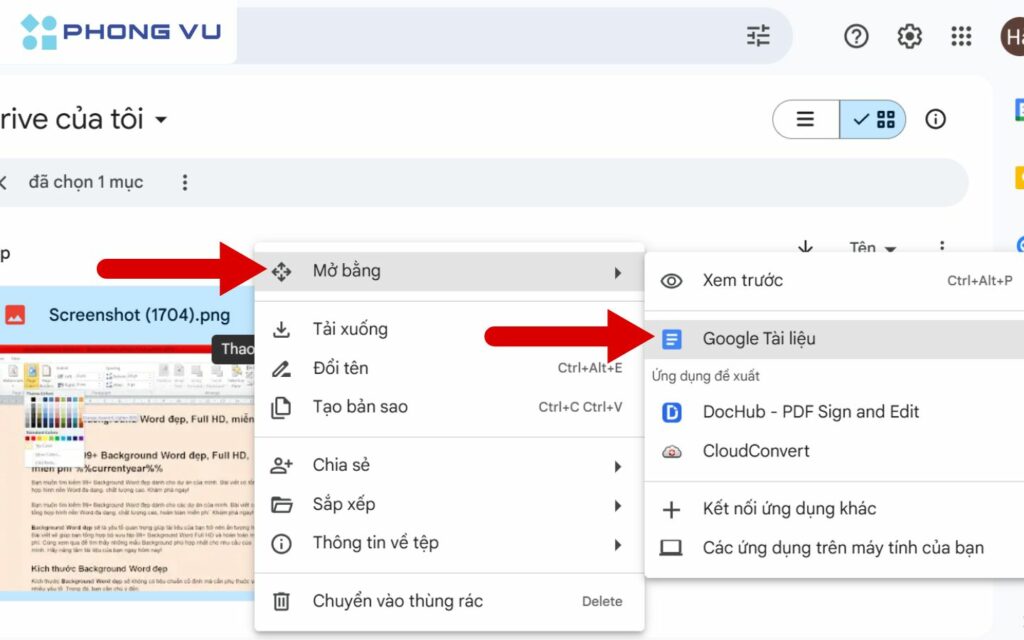 Mở ảnh bằng Google Docs