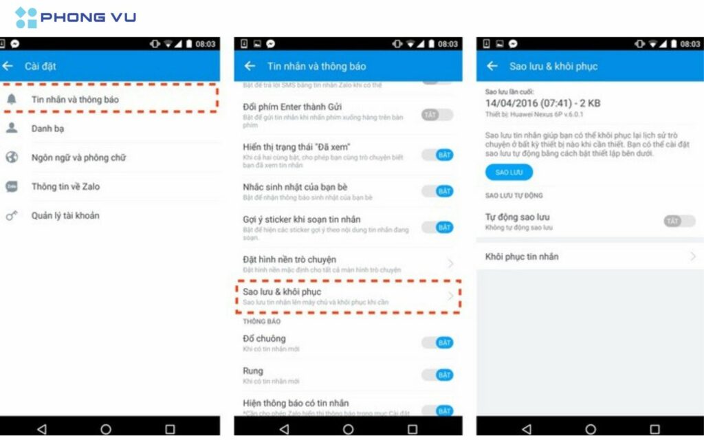 5 Cách đồng bộ tin nhắn Zalo đơn giản, mới nhất 2024 3 Các bước sao lưu vào khôi phục dữ liệu