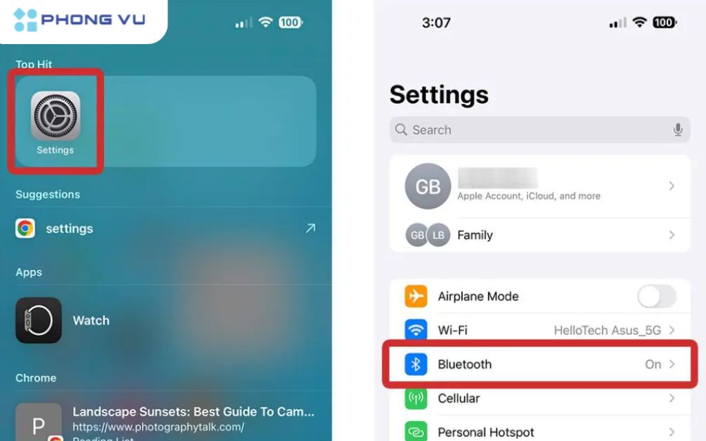 Mở ứng dụng Settings trên iPhone, chọn Bluetooth