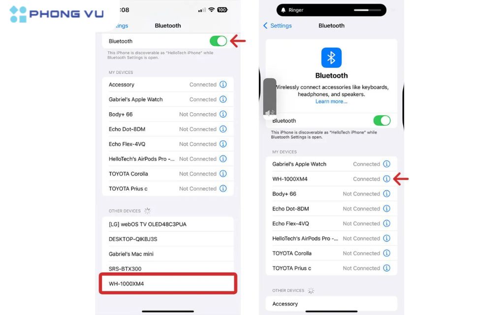 Bật công tắc Bluetooth và chọn tai nghe bạn muốn liên kết