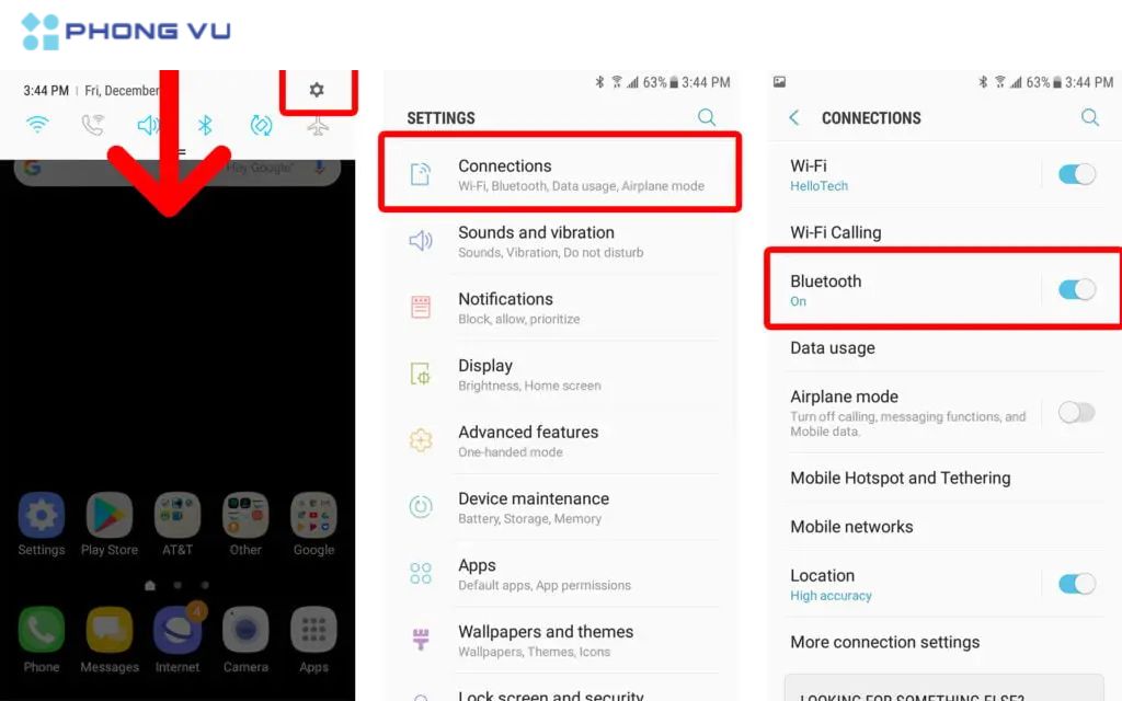  Mở ứng dụng Settings trên điện thoại, chọn Connections > Bluetooth
