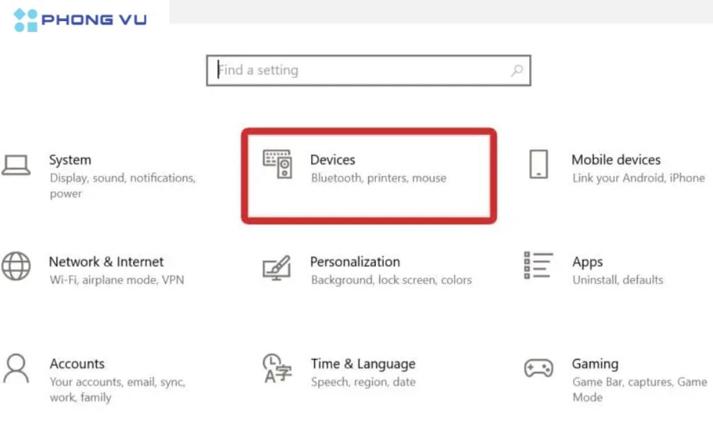 Mở Settings (Cài đặt) > Devices (Thiết bị) > Bluetooth & other devices
