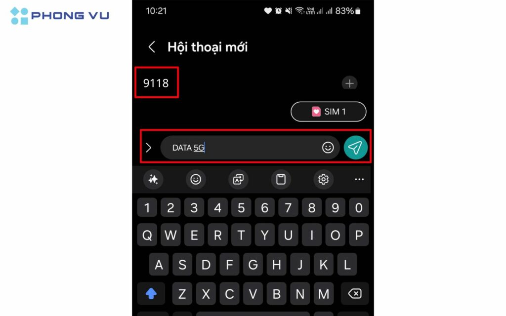 DATA 5G và gửi đến 9118