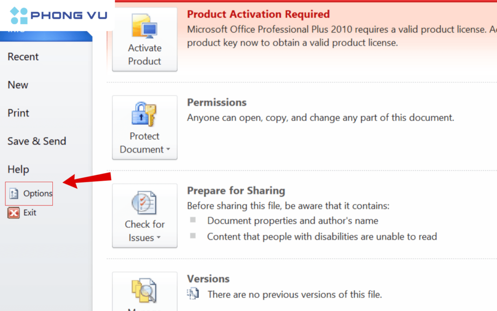 Mở Word > Chọn File > Chọn Options