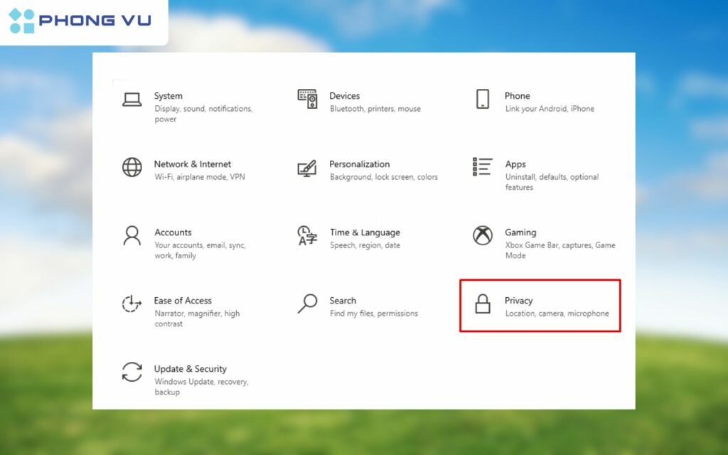  Tìm và chọn mục Privacy.