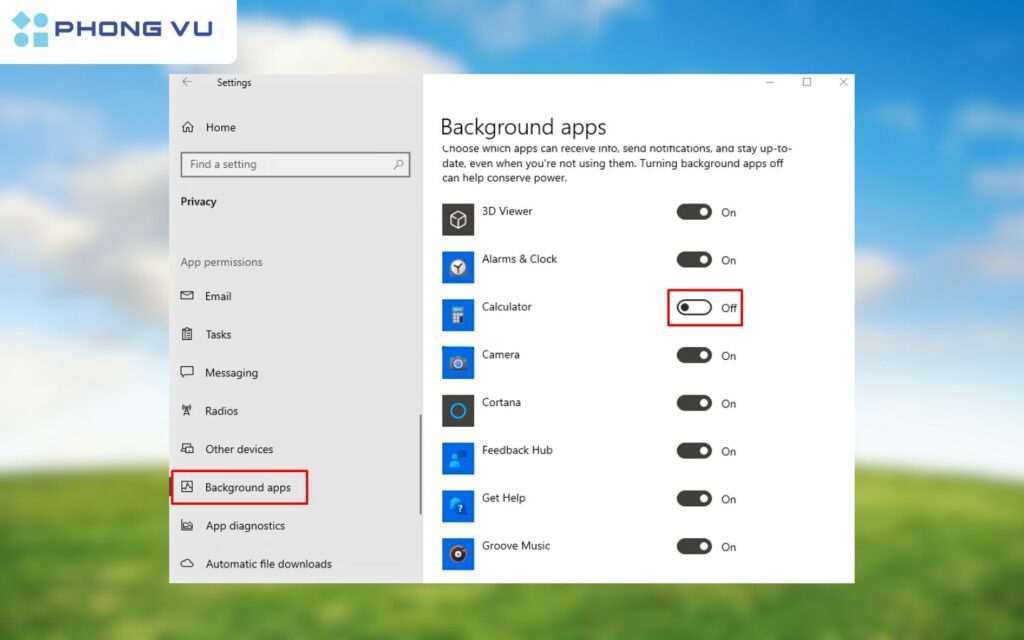 Chọn mục Background apps.