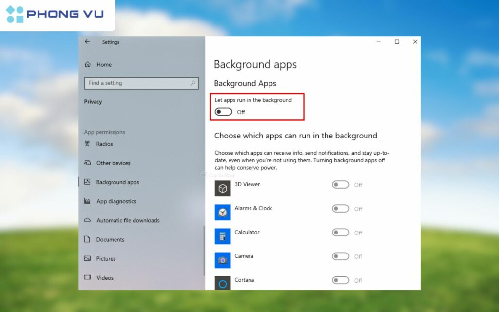 Gạt công tắc tổng từ On sang Off để tắt ứng dụng.