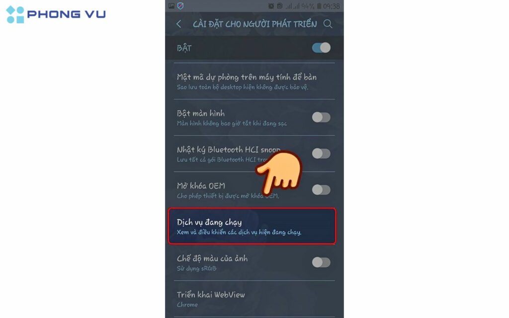  Chọn mục Dịch vụ đang chạy.