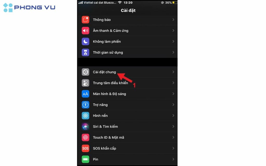  Chọn mục Cài đặt chung. 