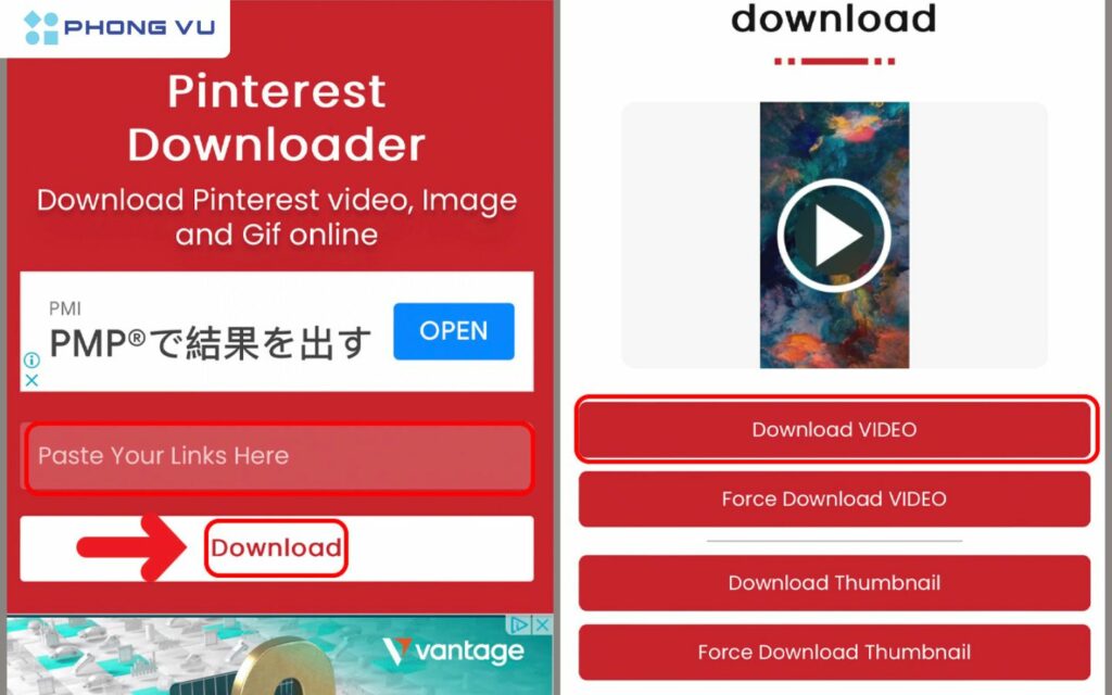 Dán link vừa copy và tải video về điện thoại