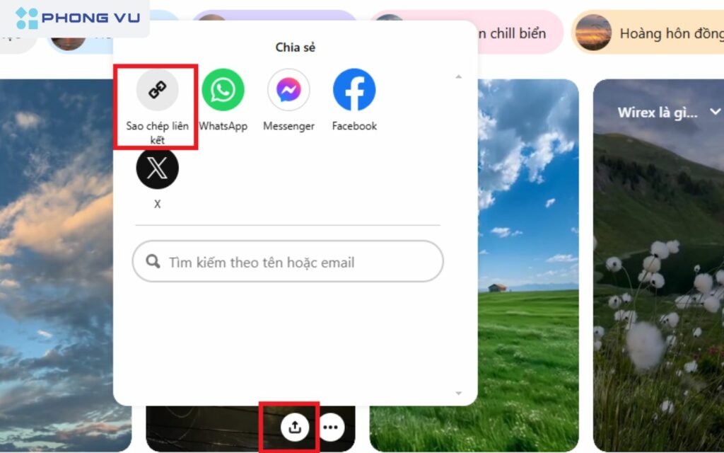 Nhấp vào mũi tên hướng lên sau đó chọn Sao chép liên kết