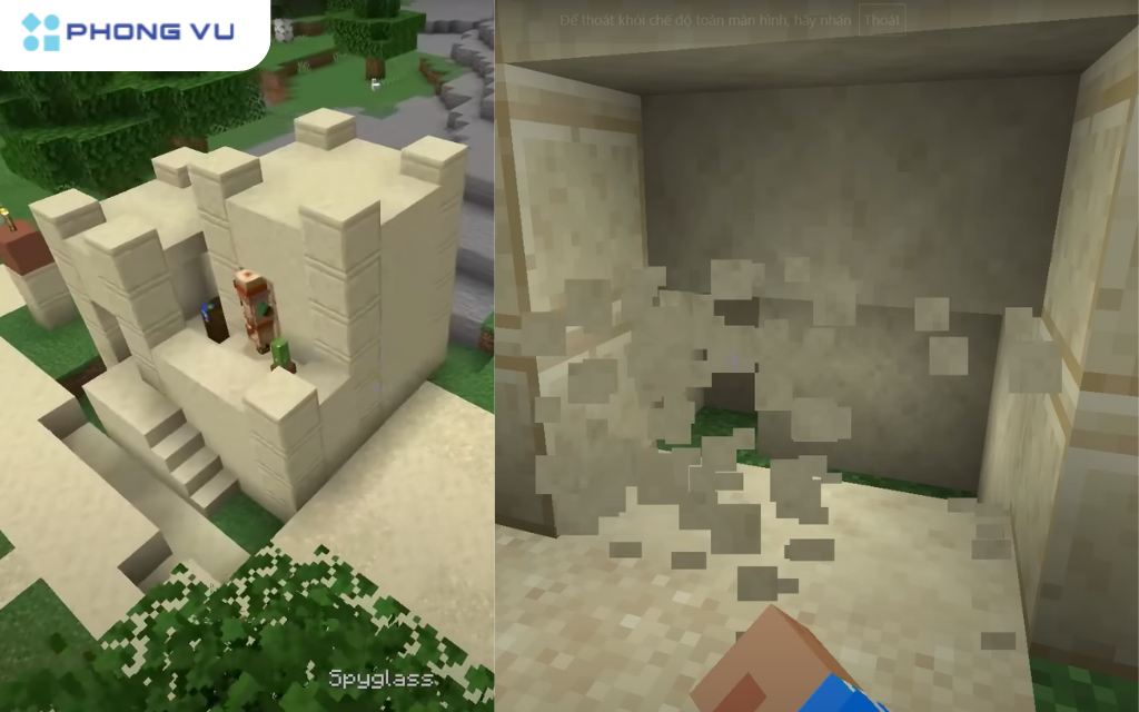 Nhắm vào cạnh phải của căn nhà và phá block để tìm thấy căn phòng