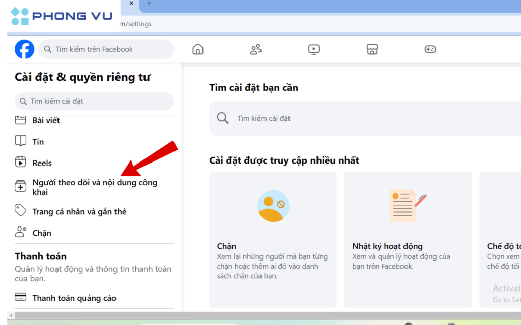 Tại mục “Đối tượng và chế độ hiển thị”, chọn “Người theo dõi và nội dung công khai”
