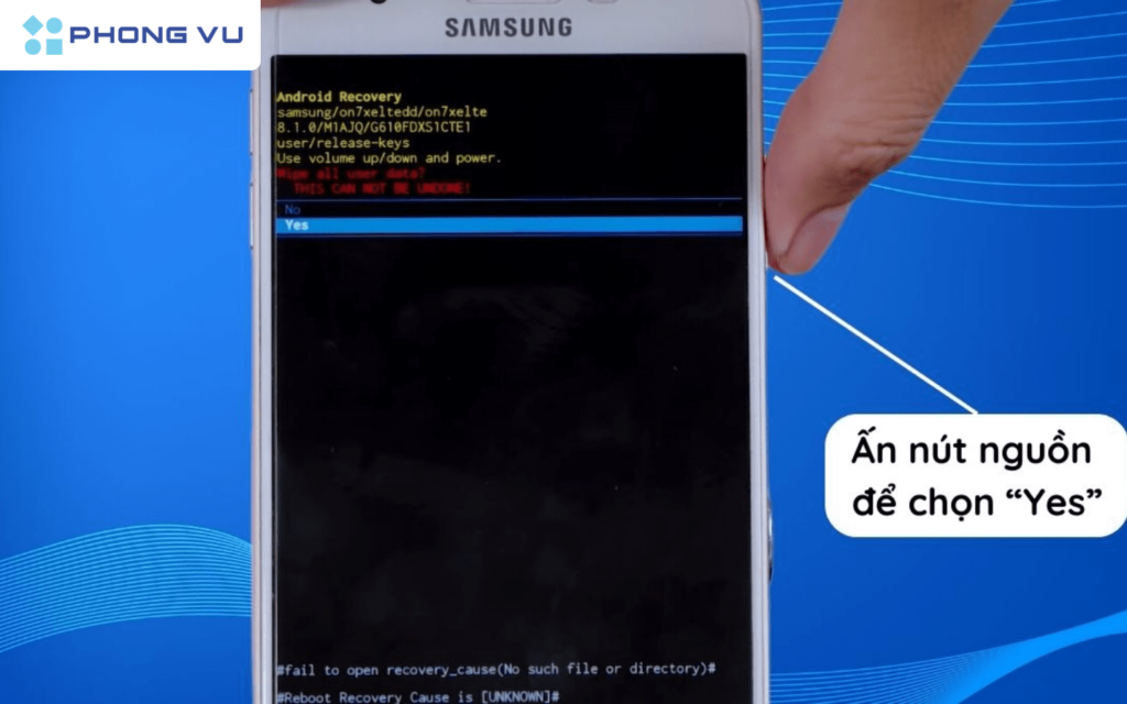 Tiếp tục ấn nút nguồn để lựa chọn Yes