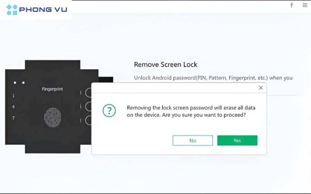Chọn Dòng chữ “Remove Screen Lock” xuất hiện tại màn hình chính