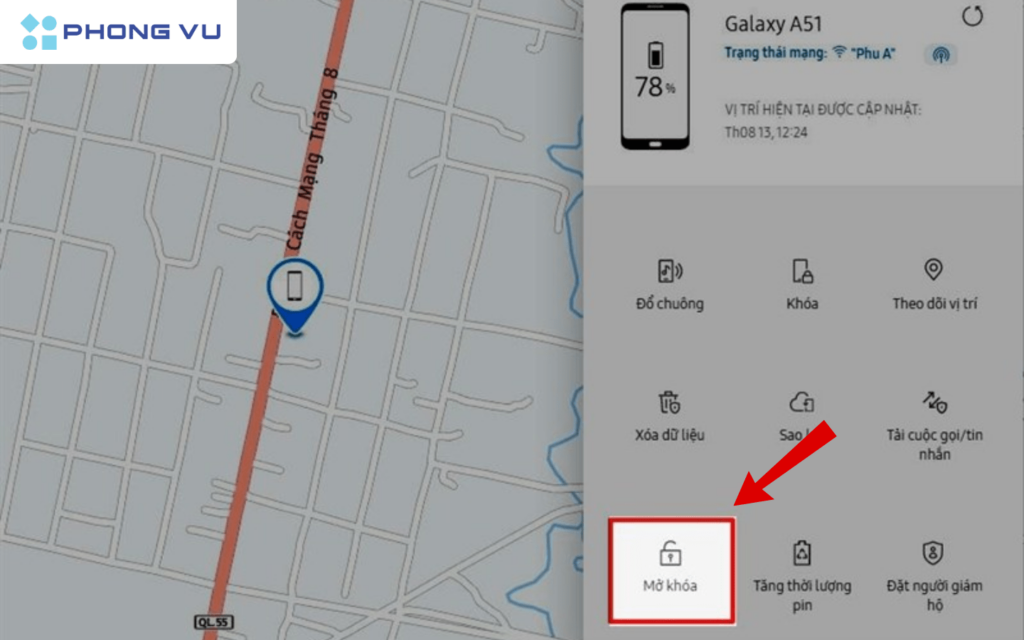 Chọn mục Mở khóa hiển thị trên màn hình lúc này