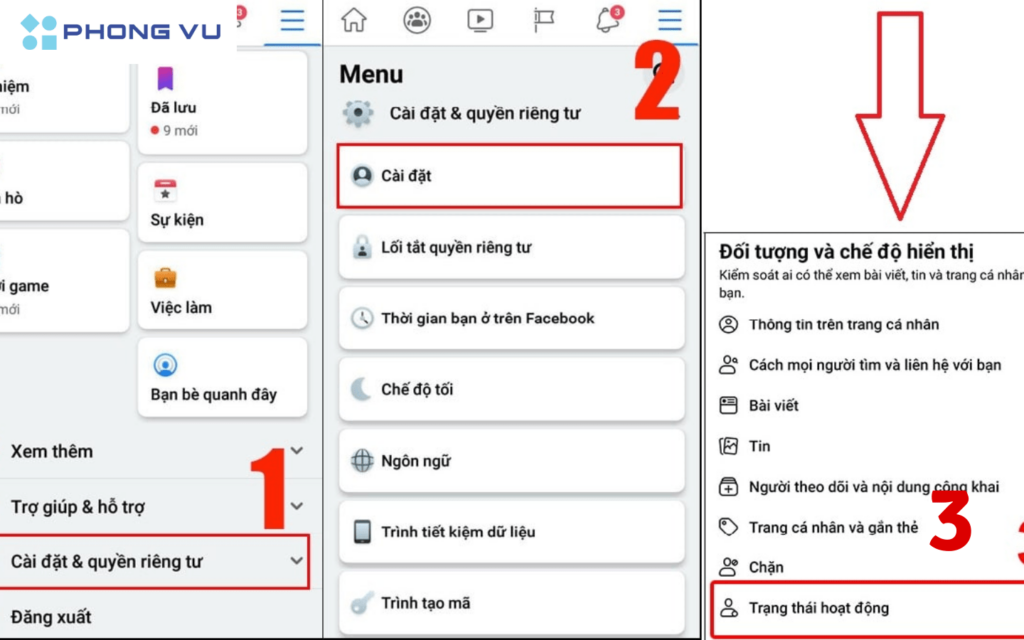 Chọn Cài đặt rồi đi đến mục Trạng thái hoạt động