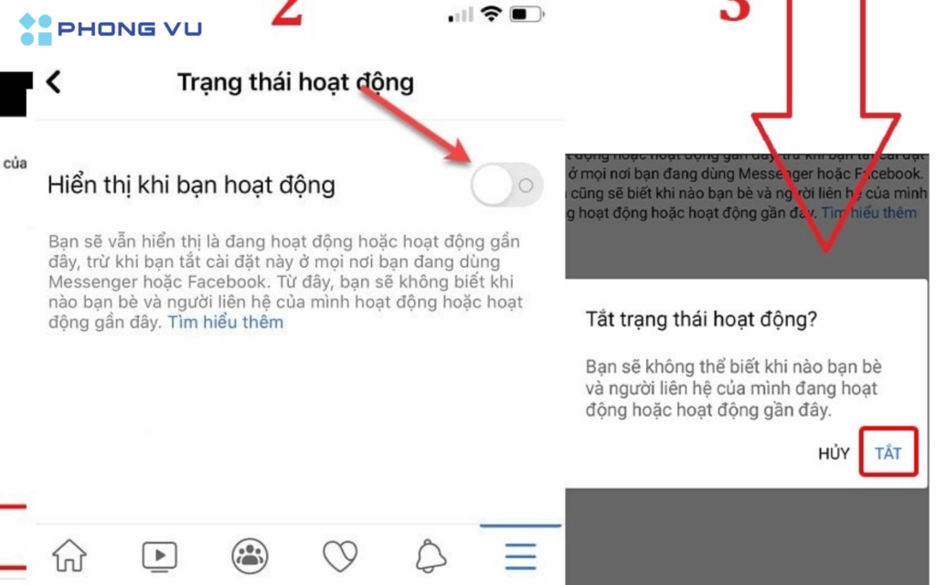 Chọn tắt trạng thái hoạt động
