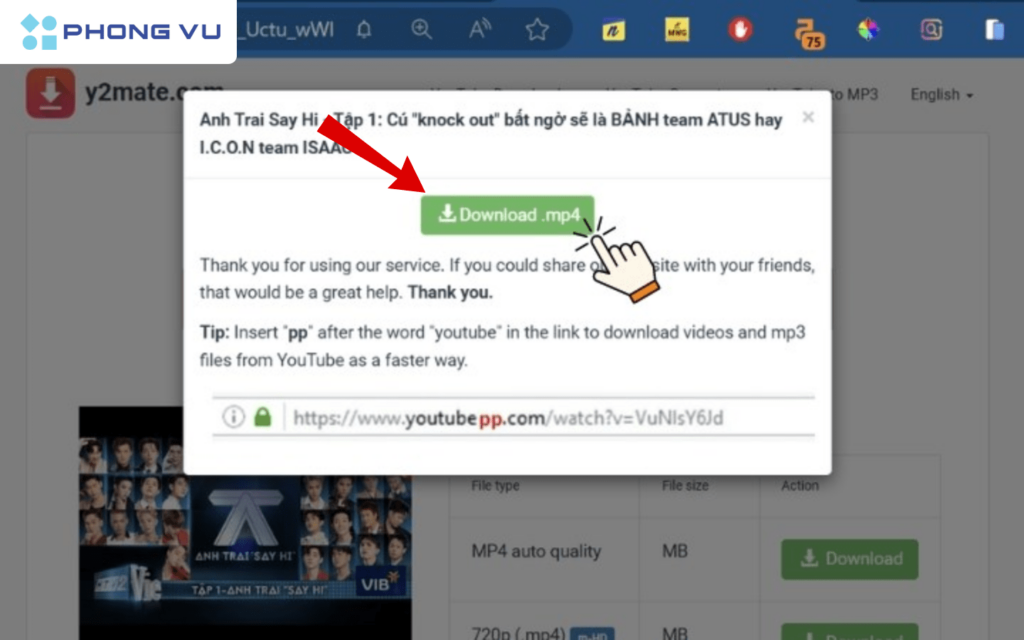 Bật mí 11+ cách tải video Youtube về điện thoại Android, iPhone 6 Sau khi web hoàn thành xử lý xong bạn nhấn Download