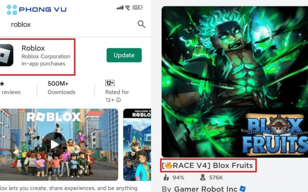 Tìm kiếm game Blox Fruit tại trang chủ Roblox