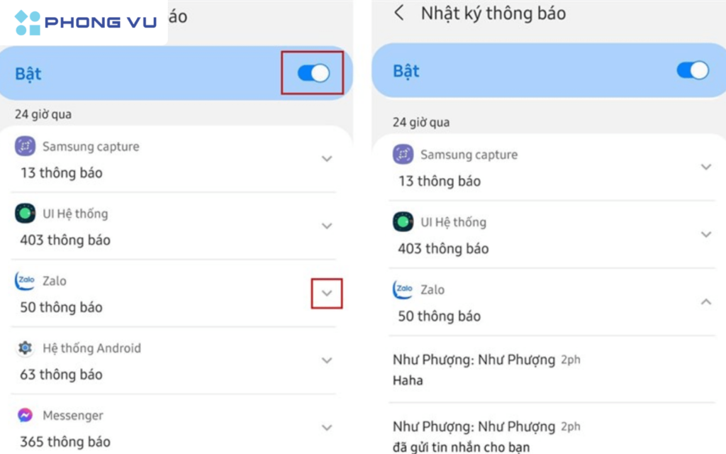 Chọn Bật Nhật ký thông báo lên 