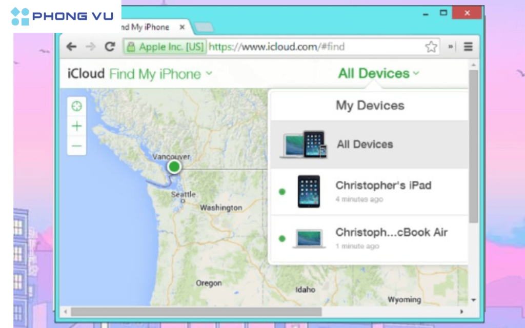 Find My > Nhấp chuột vào nút All Devices