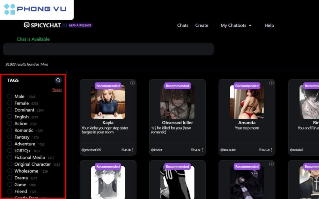 Chọn nhân vật từ thẻ Tags.