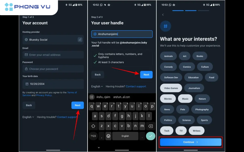 Bluesky sẽ hướng dẫn bạn qua các bước thiết lập cơ bản