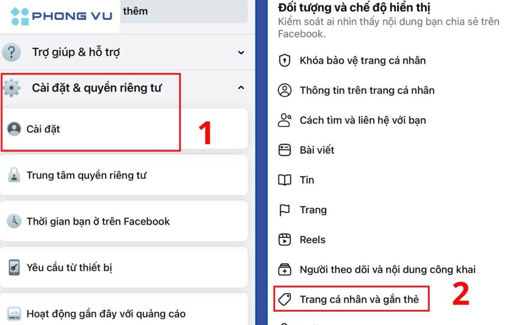 5 Cách chặn tag trên Facebook không phải ai cũng biết 14 Chọn mục Trang cá nhân và gắn thẻ