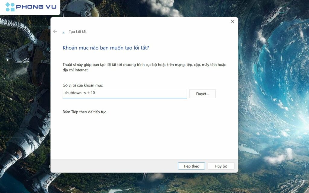 các bước hẹn giờ tắt máy tính trên Windows bằng lệnh Shortcut