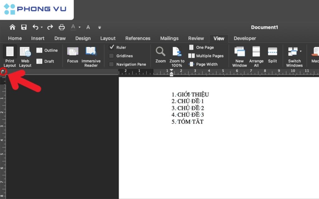 Nhấp chuột vào biểu tượng Tab. 