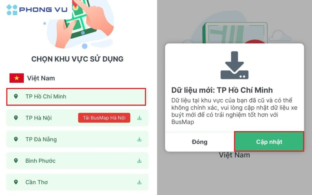 3 Cách tra cứu đường đi tuyến Metro số 1 Bến Thành - Suối Tiên 4 Chọn khu vực TP Hồ Chí Minh rồi nhấn Cập nhật
