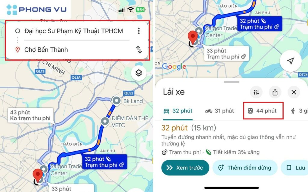 3 Cách tra cứu đường đi tuyến Metro số 1 Bến Thành - Suối Tiên 7 Nhập điểm xuất phát và điểm đến rồi chọn biểu tượng tàu lửa