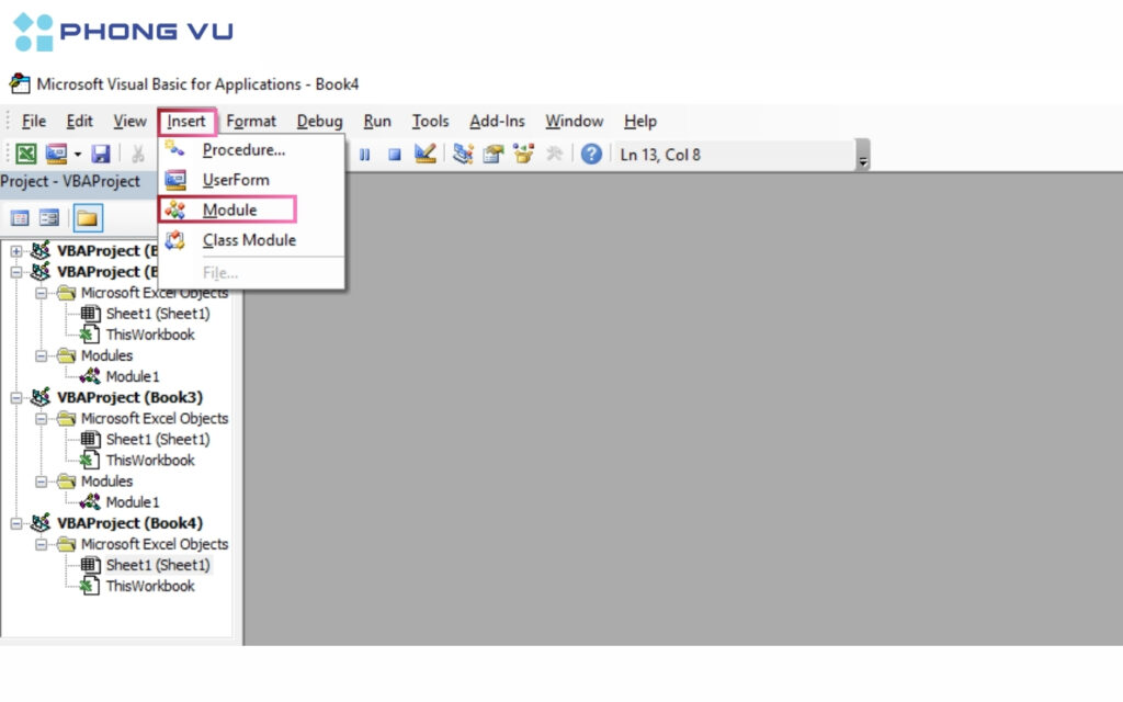 Cách chèn ảnh vào Excel không cần chỉnh kích thước nhanh nhất 11 Tạo một mô đun mới.