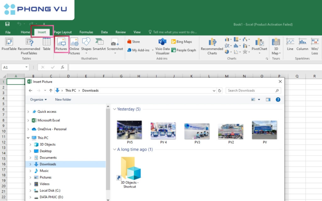 Cách chèn ảnh vào Excel không cần chỉnh kích thước nhanh nhất 4 Mở thư mục chứa ảnh cần chèn.