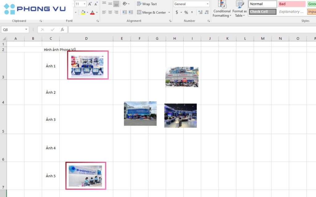 Cách chèn ảnh vào Excel không cần chỉnh kích thước nhanh nhất 7 Đưa ảnh đầu và ảnh cuối vào ô excel tương ứng.