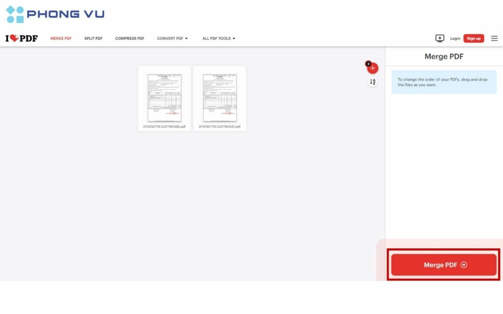 Sắp xếp file theo thứ tự mong muốn bằng cách kéo thả các file hoặc trang. 