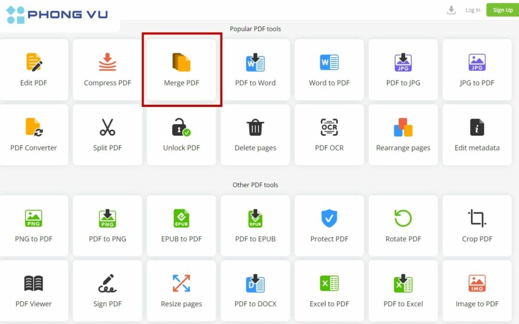  Truy cập PDFCandy.com và chọn “Merge PDF”.