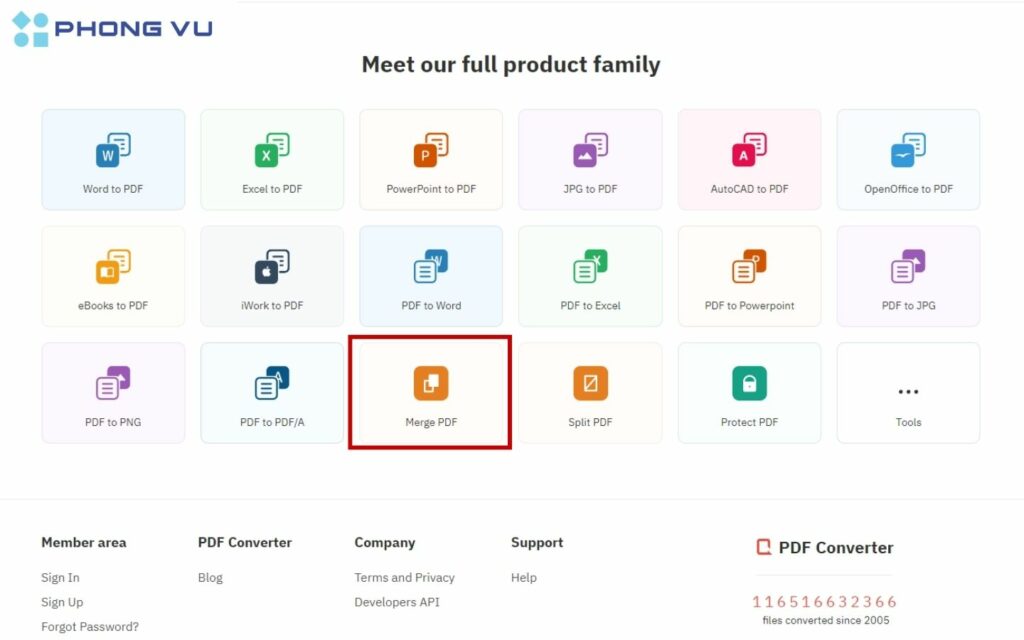 Truy cập Freepdfconvert.com và chọn “Merge PDF”.