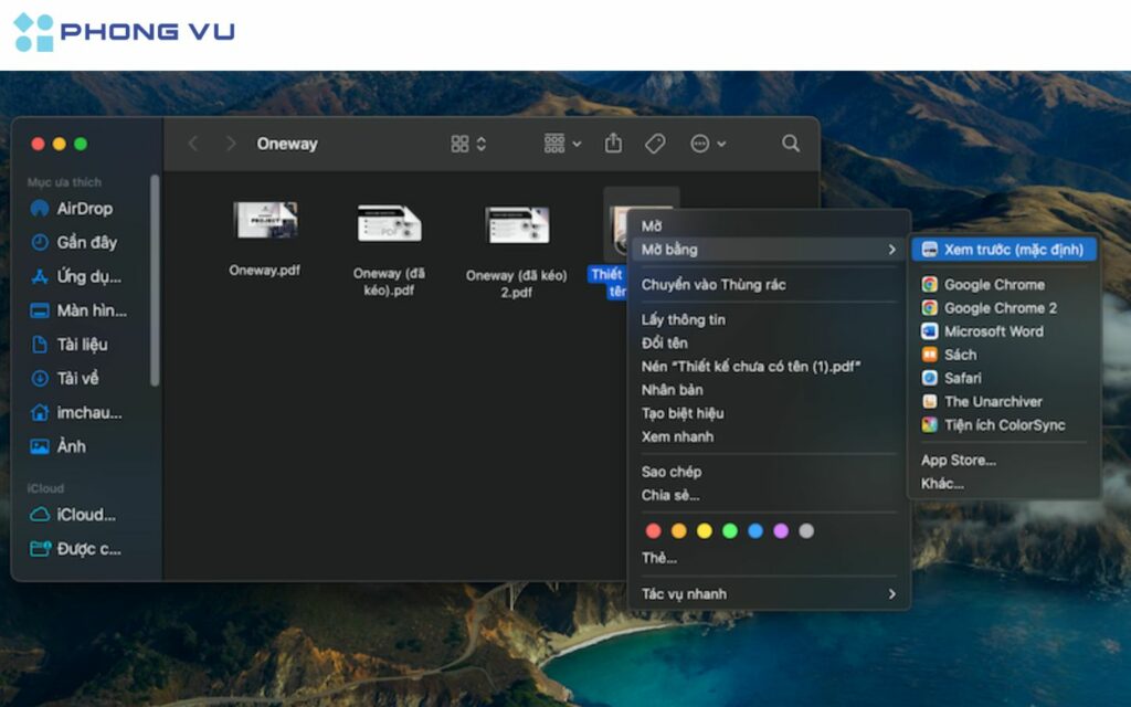 Mở các file PDF cần ghép bằng ứng dụng Preview.