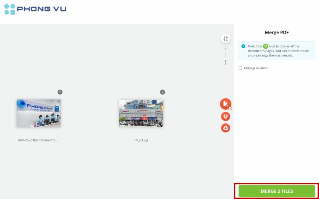 Sắp xếp file theo thứ tự mong muốn, sau đó nhấp “Merge” để ghép.