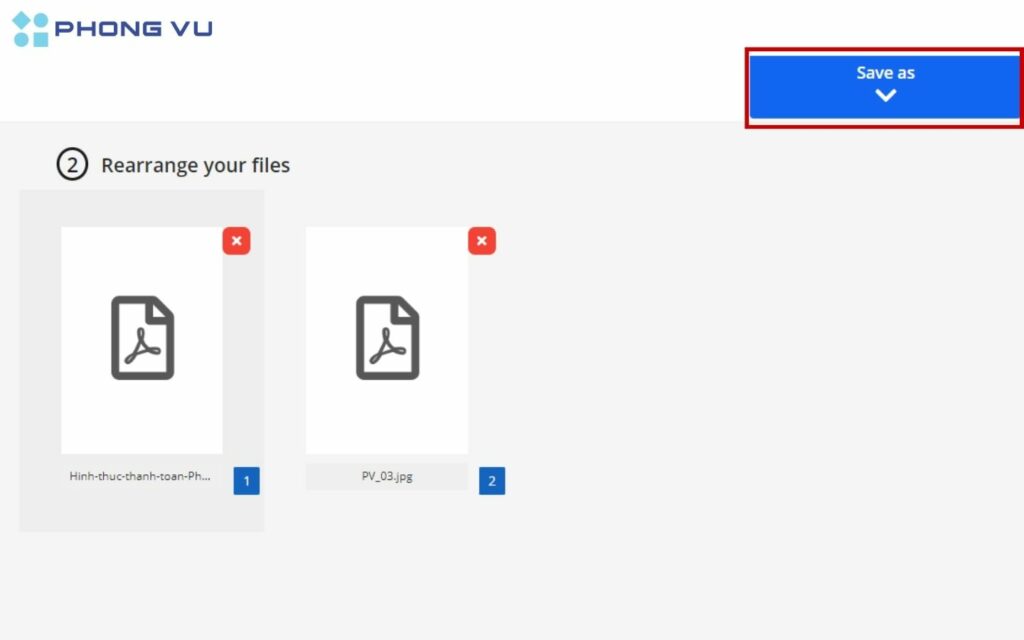 Sắp xếp file theo ý muốn và nhấp “Save As” để ghép file.