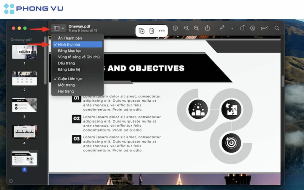 Nhấp Xem và chọn Hình thu nhỏ hoặc nhấn Command + Option + 2.