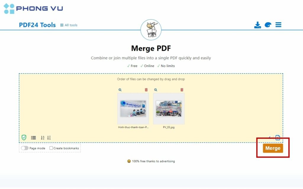  Nhấp “Merge” để bắt đầu. 