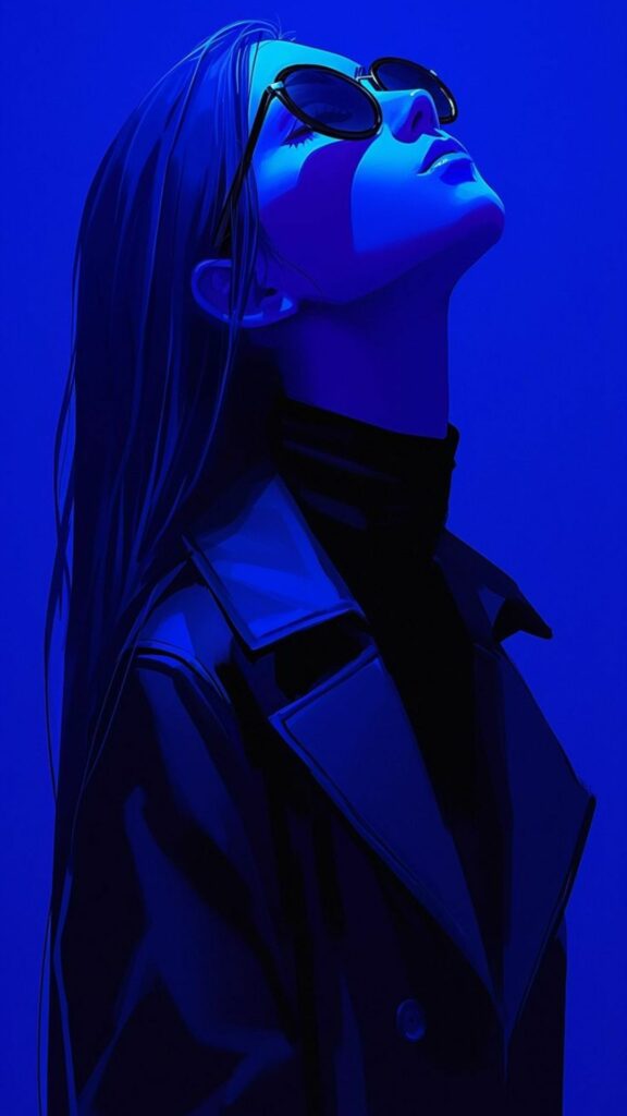 Hình nền cô gái ánh sáng xanh cool ngầu.