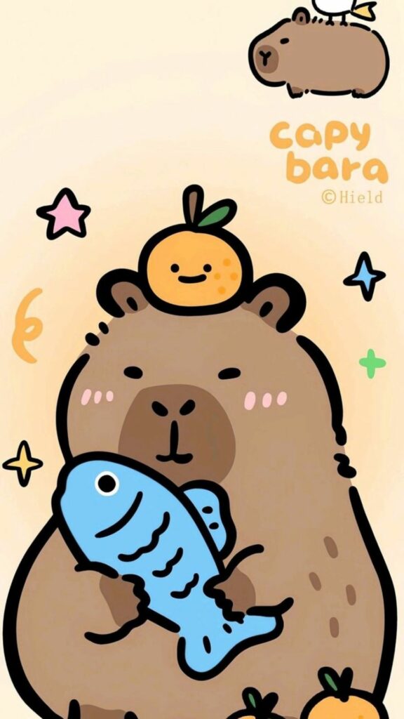 Hình nền Capybara ôm cá.