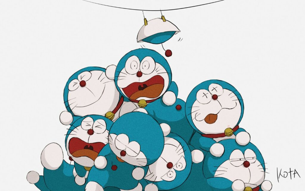 Hình nền chùm Doraemon nhiều biểu cảm vui nhộn.